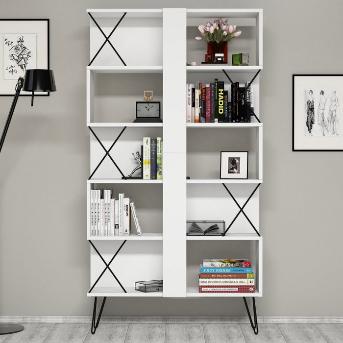 Hanah Home Extra 2 - Mesa de estudio y estantería Blanco y negro